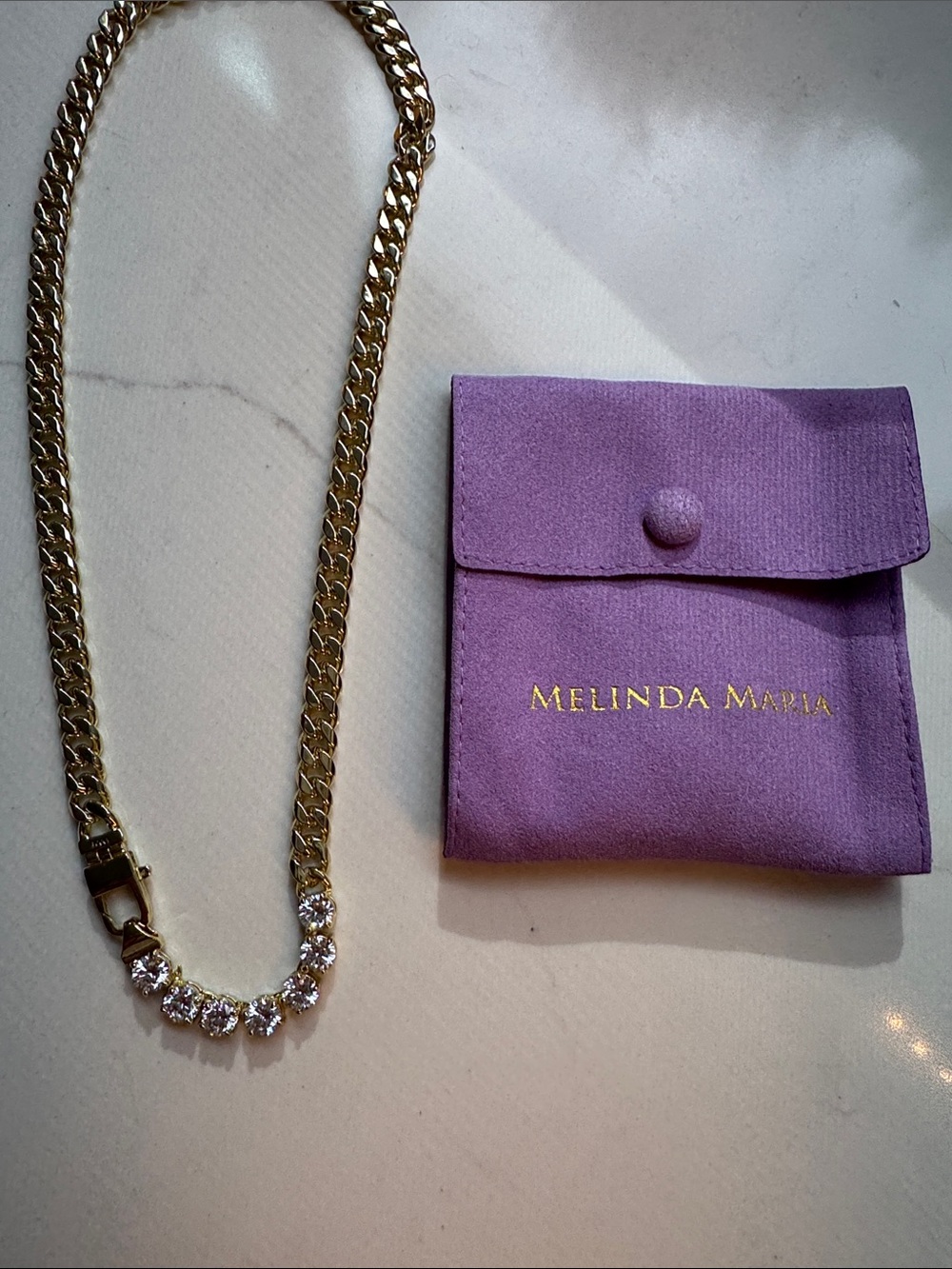 Melinda Maria Julian loves diamonds 18" necklace with pouch. never worn!